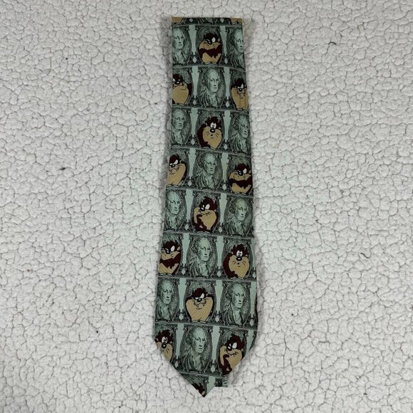 Looney Tunes Mania Mens Necktie Money Taz Novelty Print Green - Picture 2 of 4